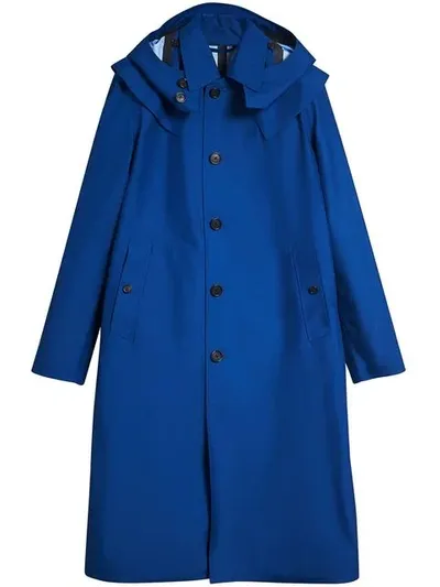 Burberry Detachable Hood Showerproof Car Coat In Blue