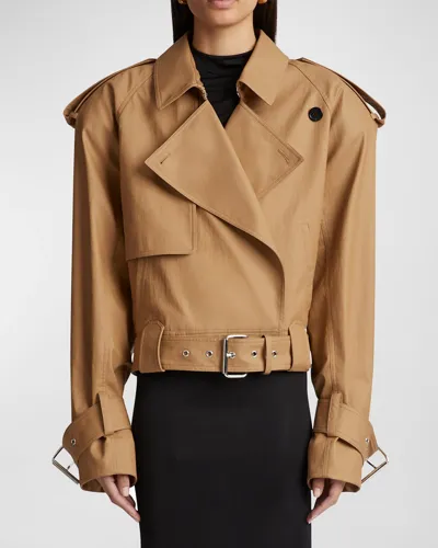 Khaite Hammond Cropped Belted Jacket In Khaki