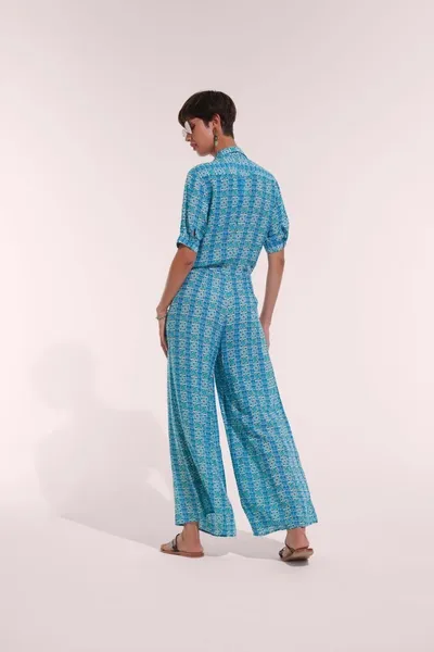 Poupette St Barth Long Jumpsuit Bettina In Aqua Coleus