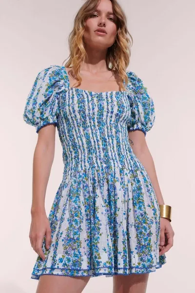 Poupette St Barth Mini Dress Bertha In Blue Waves Flowers