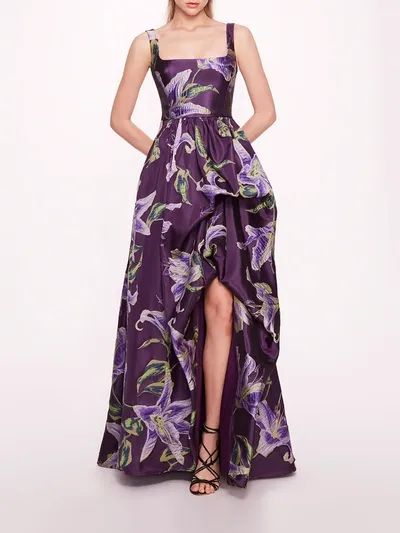 Marchesa Square Neck Drape Ballgown In Purple