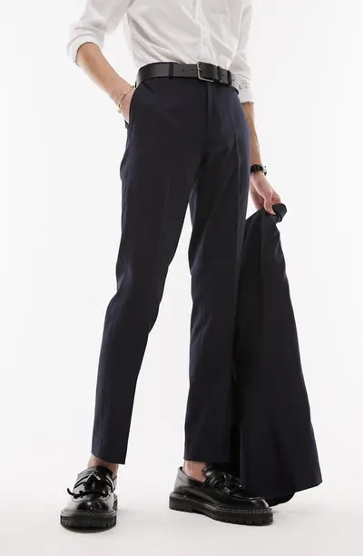 Topman Skinny Fit Textured Dress Pants In Dark Blue