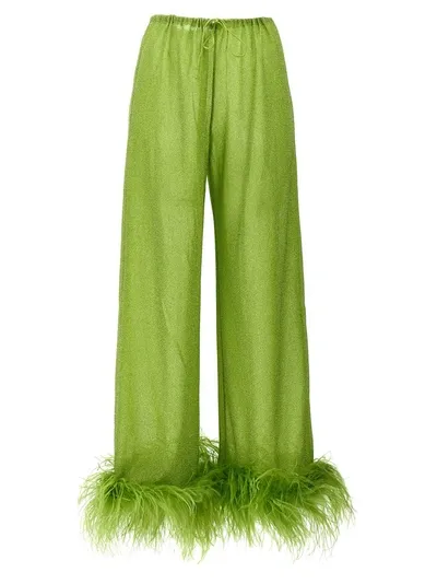 Oseree Oséree Lumière Plumage Metallic Trousers In Light Green