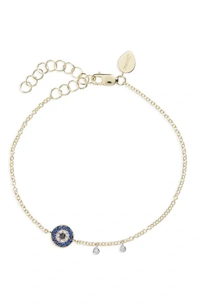 Meira T 14k Yellow Gold & 14k White Gold Blue Sapphire & Diamond Evil Eye Bracelet In Blue/gold