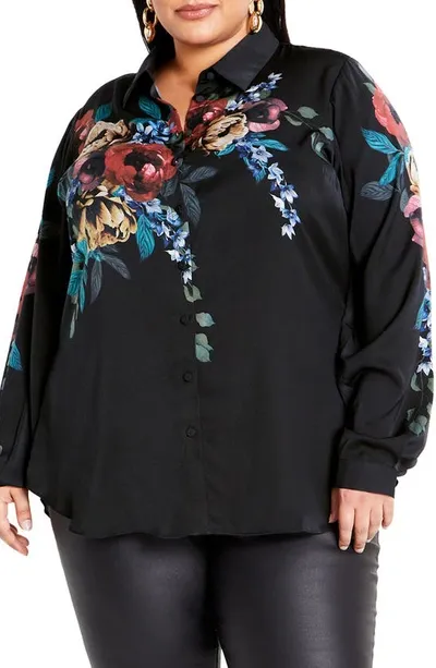 City Chic Phoebe Print Shirt In Dark Late Bloom