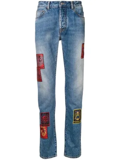 Marcelo Burlon County Of Milan Straight Leg Patch Jeans In Blue