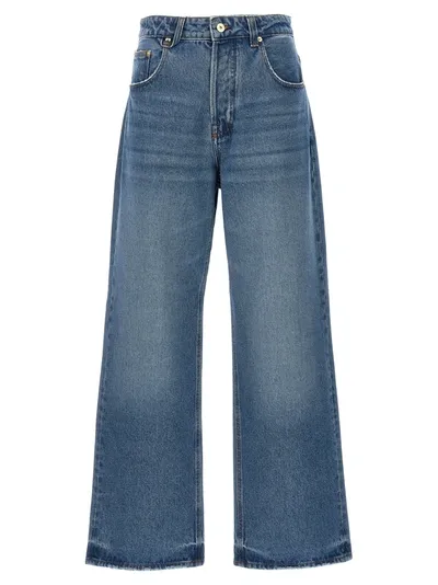 Jacquemus Wide Leg High Rise Jeans With Contrast Stitching In Blue