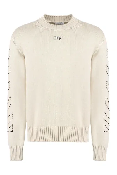 Off-white Cotton Blend Crew-neck Sweater In Beige