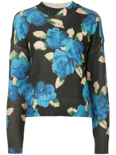 Msgm Floral-print Virgin-wool Sweater In Black