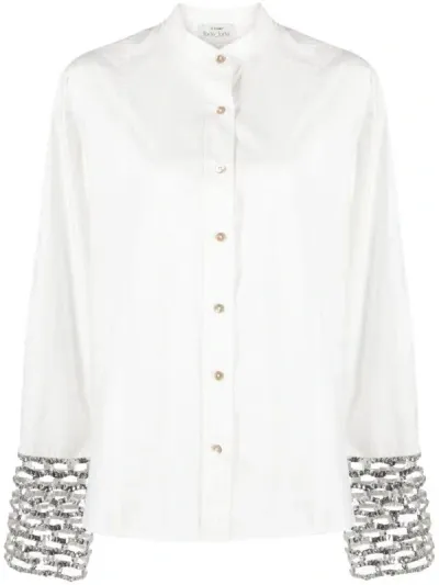 Forte Forte Sequinned Cuffs Cotton Shirt In White,silver