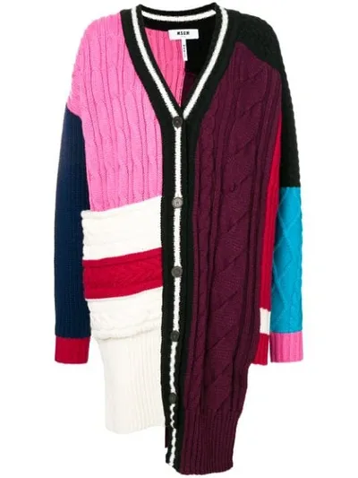 Msgm Oversized Patchwork Wool Cardigan In Pink