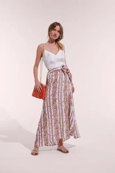 Poupette St Barth Long Skirt Bilitis In Lavender Waves Flowers