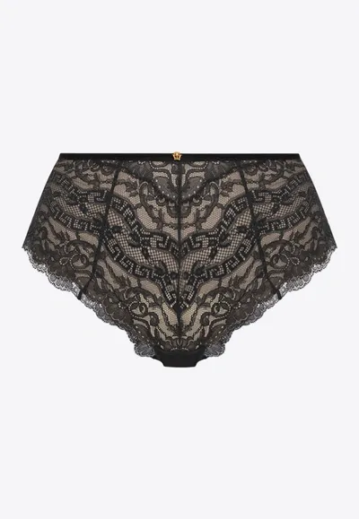 Versace Barocco Lace Briefs In Black