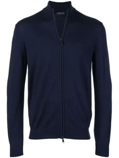 Emporio Armani Zip-up Cardigan In Blue