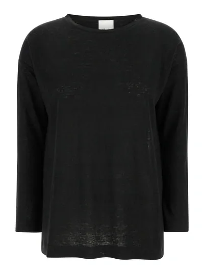 Allude Black Shirt With Boart Neckline In Linen Woman