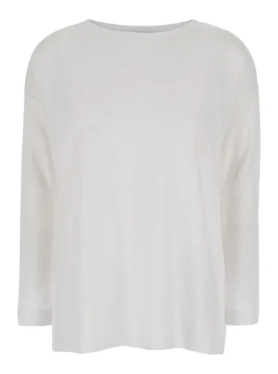 Allude White Shirt With Boart Neckline In Linen Woman