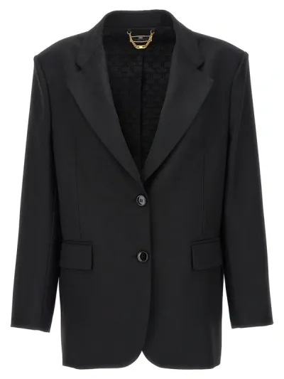 Elisabetta Franchi Double-breasted Wool Blazer In Black