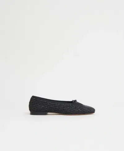 Mansur Gavriel Square Toe Ballerina In Black Raffia