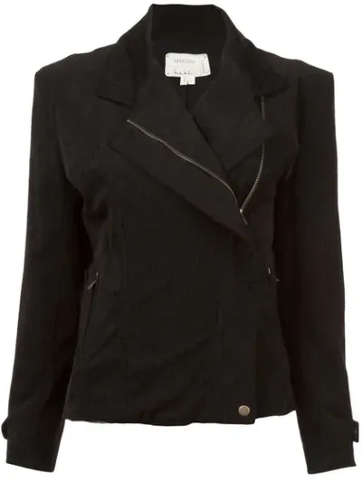 Nicole Miller Off-center Zip Fitted Jacket In Black