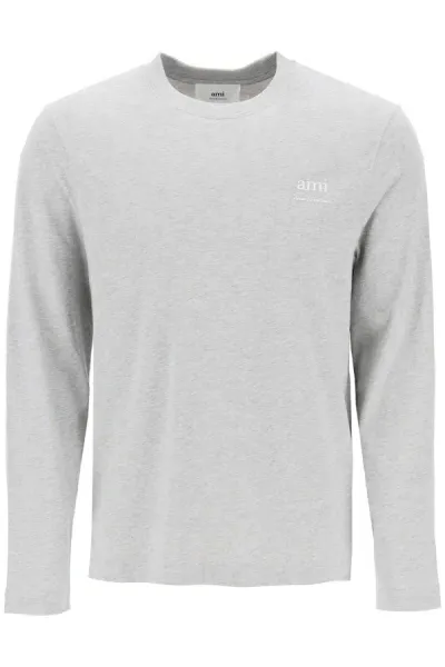 Ami Alexandre Mattiussi Ami Paris Long-sleeved Cotton T-shirt For Women In Gray