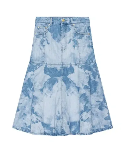 Ganni Blue Bleach Denim Flounce Midi Skirt