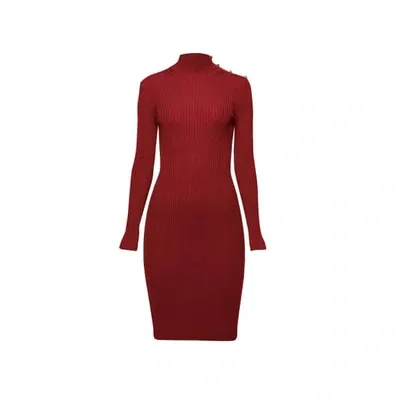 Rumour London Andrea Ribbed Wool Midi Dress In Burgundy