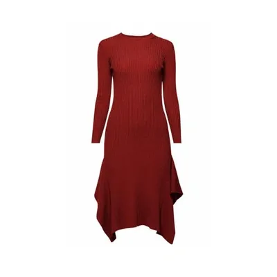 Rumour London Alexa Asymmetric Ribbed Wool Midi Dress In Burgundy