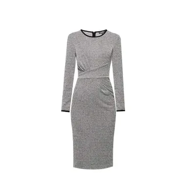 Rumour London Grey Rebecca Check Jacquard Jersey Dress With Waistline Drapes