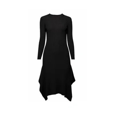 Rumour London Alexa Asymmetric Ribbed Wool Midi Dress In Black