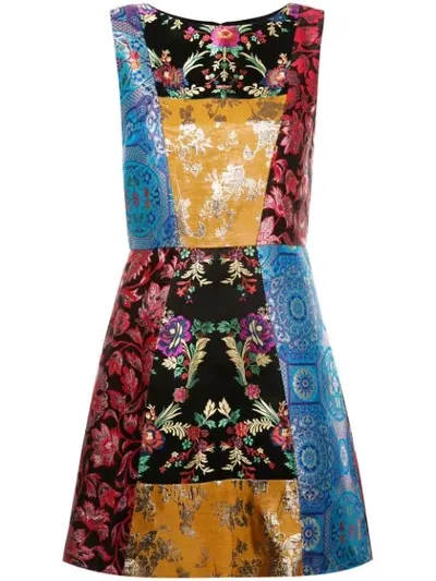 Alice And Olivia Malin Patchwork Short Dress In Black Multi