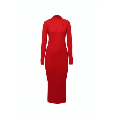 Rumour London Adriana Maxi Ribbed Wool Dress In Scarlet