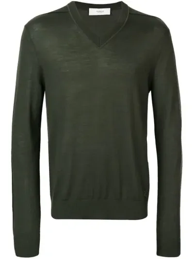 Pringle Of Scotland Fine Knit V-neck Sweater In Green