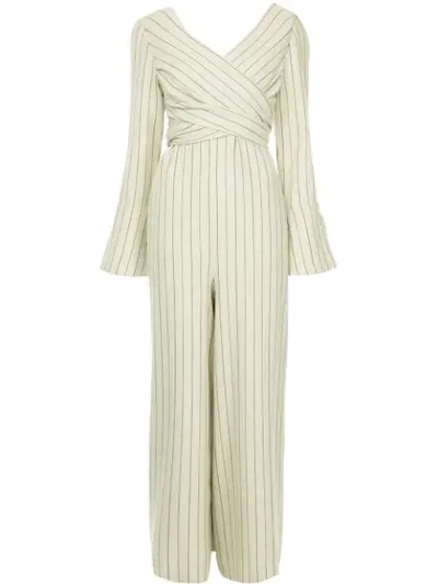 Muller Of Yoshiokubo Cache Coeur Striped Jumpsuit In White