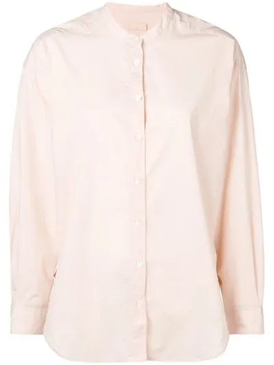 Closed Mandarin Collar Striped Shirt In Pink