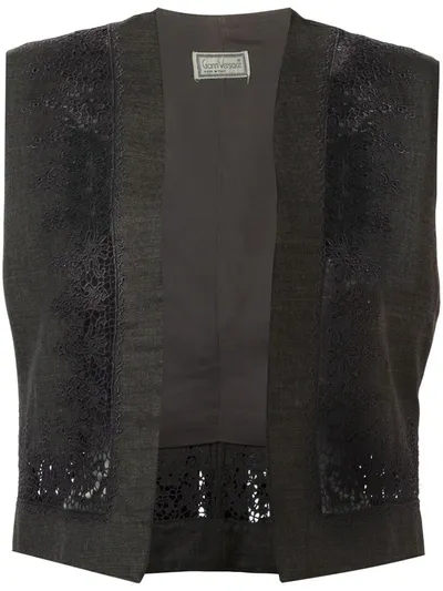 Pre-owned Versace 1970s Floral-embroidered Gilet In Black