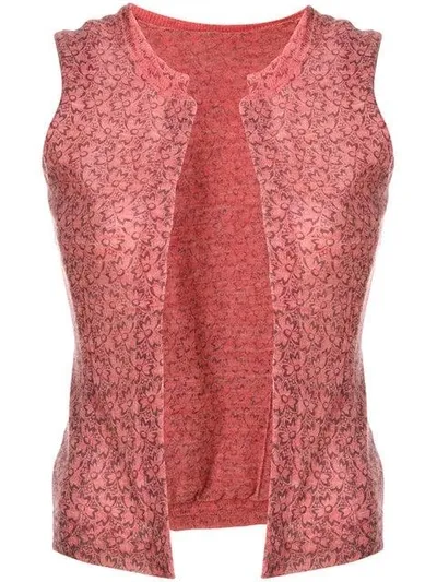 Pre-owned Comme Des Garçons 1990s Floral-pattern Wool Vest In Pink