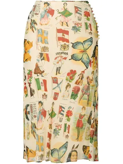 Pre-owned Dior  Multiprinted Double Layered Skirt In Neutrals