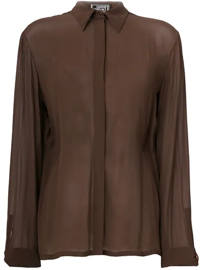 Pre-owned Versace Concealed Fastening Sheer Shirt In Brown