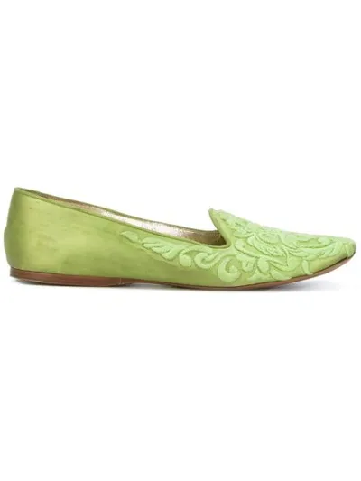 Pre-owned Giorgio Armani Floral Brocade Effect Ballerina Flats In Green