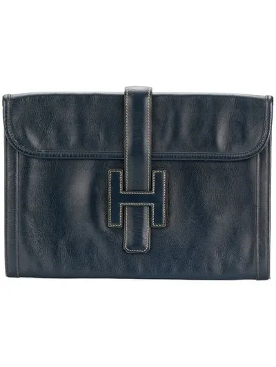 Pre-owned Hermes  Jige Clutch In Blue