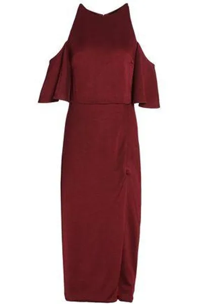 Cushnie Et Ochs Mona Cold-shoulder Stretch-silk Midi Dress In Claret