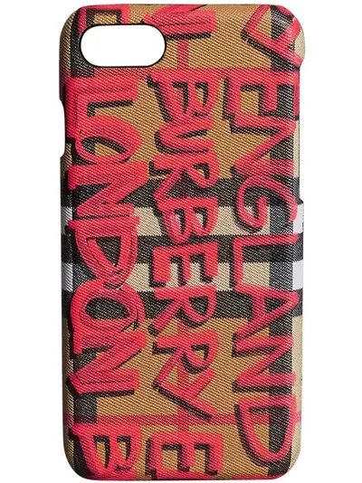 Burberry Graffiti Vintage Check Leather Iphone 8 Case - Multicolour