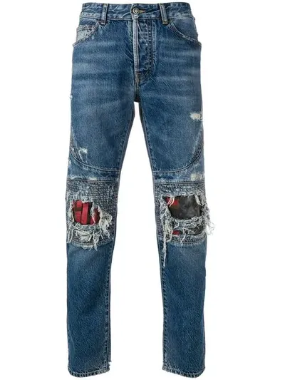 Marcelo Burlon County Of Milan Distressed Biker Jeans In Blue