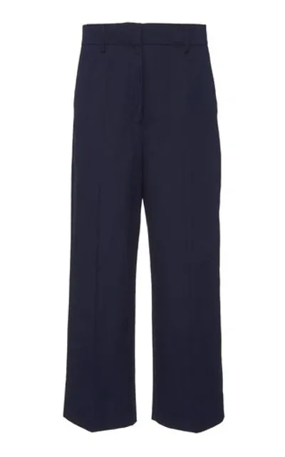 Prada Cropped Cotton-crepe Straight-leg Pants In Navy