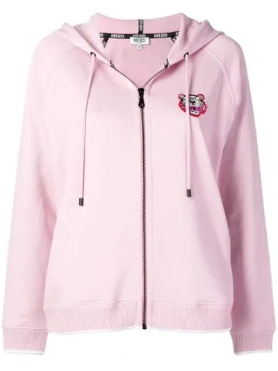 Kenzo Tiger Zipped Hoodie In Pink