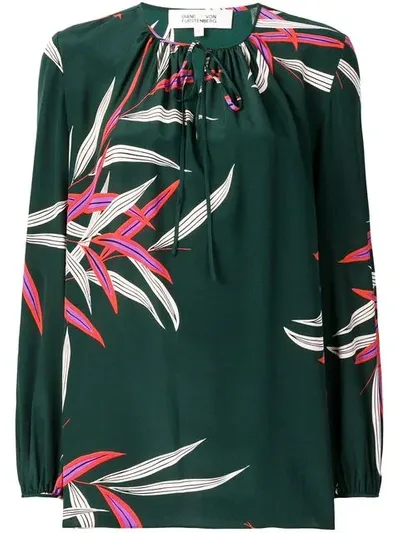 Diane Von Furstenberg Printed Silk Blouse In Green