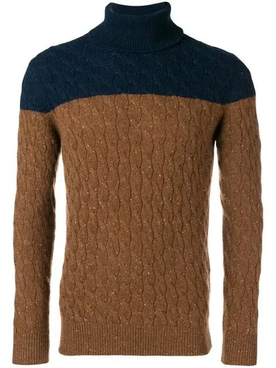 Eleventy Two-tone Cable Knit Sweater In Brown