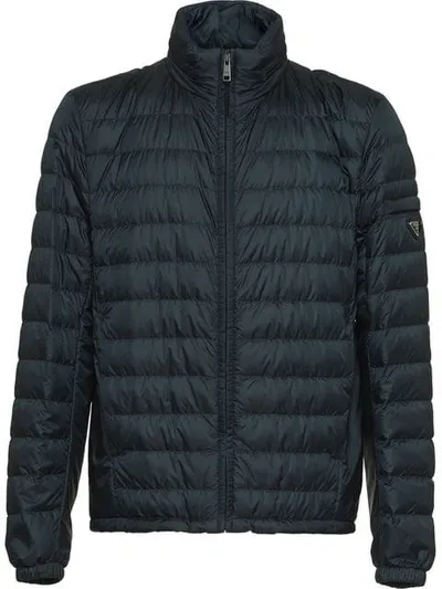 Prada Technical Eggshell Puffer Jacket In F0124 Navy Blue