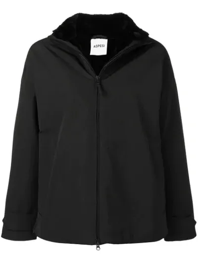 Aspesi Drop Shoulder Zipped Jacket In Black