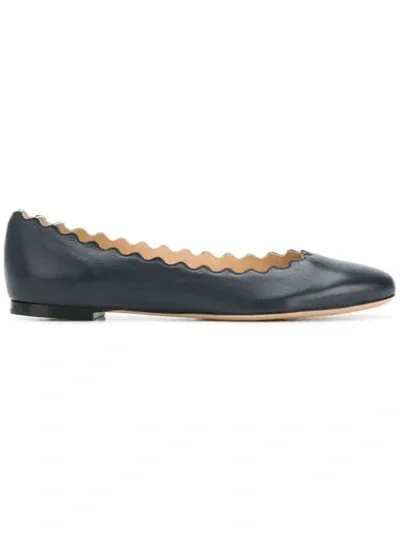 Chloé Lauren Scalloped Leather Ballet Flats In Blue